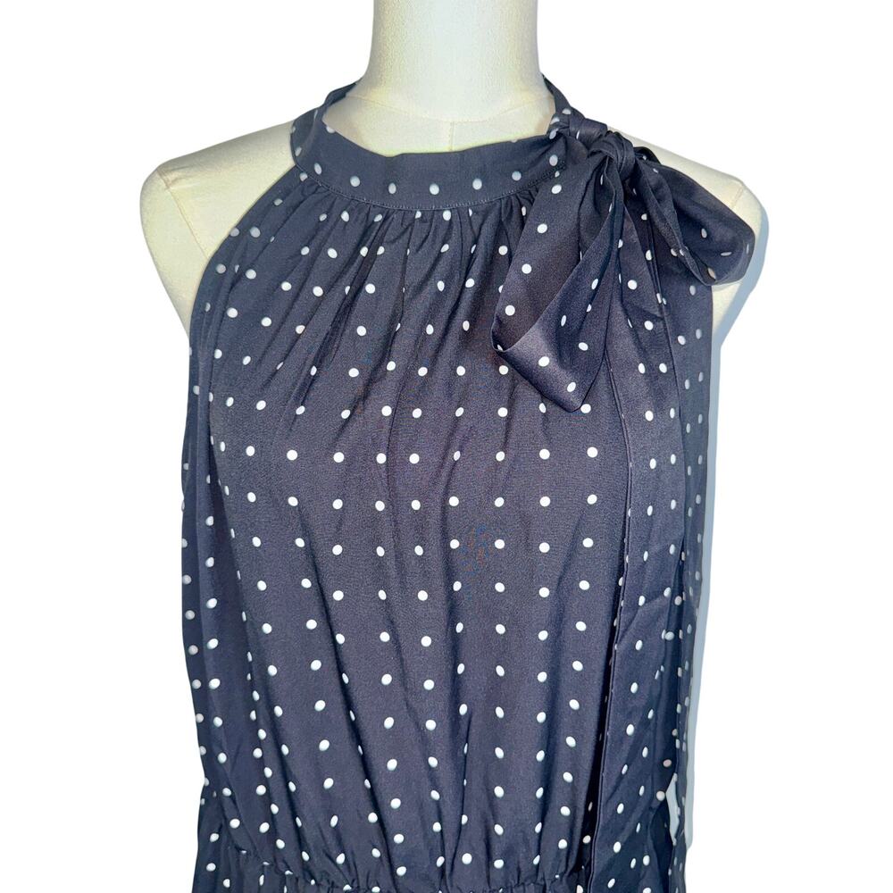 NEW Halara Halter Keyhole Back Polka Dot Flowy Tiered Midi Dress Black Size XL - Picture 3 of 15